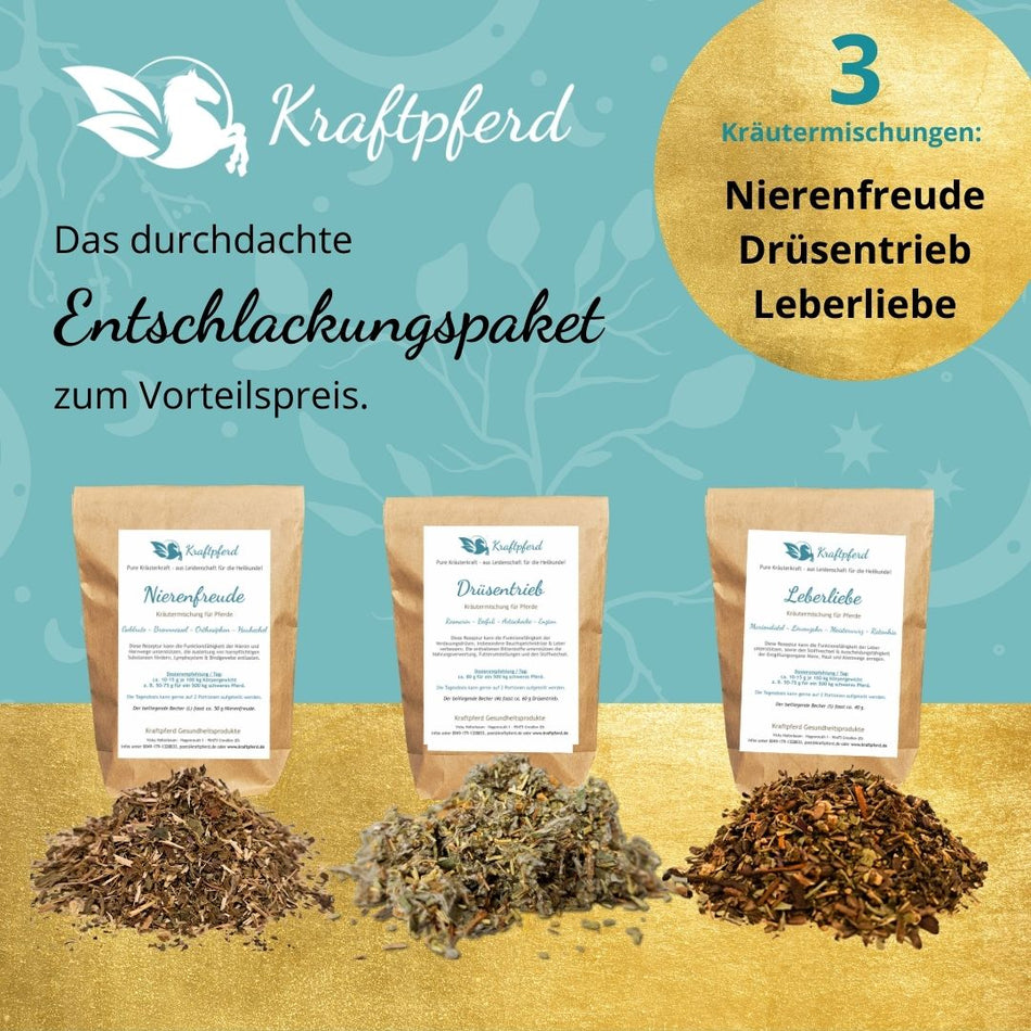 Kraftpferd-Kräuterpaket zur Entschlackung -  je 1 kg Nierenfreude, Drüsentrieb *(Nachlieferung Mitte Mai 25), Leberliebe